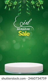 eid sale discount portait template banner with blank space 3d podium for social media feed product sale with abstract gradient green background design13