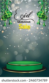 eid sale discount portait template banner with blank space 3d podium for social media feed product sale with abstract gradient green background design9