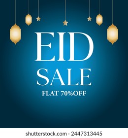 Eid Sale Flat 70% Off, Eid Sale Logo.
Eid special offer,  mega sale, flat 70%off, minimal flat eid lantern star. minimal flat or colorful background, 