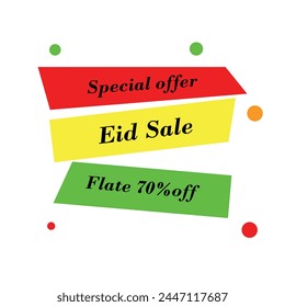 Eid sale label banner sticker badge template design, Eid sale logo, Eid mubarak sale design template.Eid special offer,70%off. 