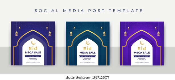 Eid Sale Modern social media post feed. Eid Sale creative vector social media post template collection. Perfect for social media post. Eid super sale offer post.