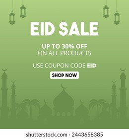 Oferta de venta de Eid, hasta 30% de descuento. Vector EPS Vector Archivo editable Diseño mínimo 