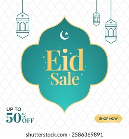 Eid Sale Social Media banner template design background. Up to 50% Ramadan discount. Social Media Post Vector illustration