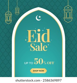 Eid Sale Social Media banner template design background. Up to 50% Ramadan discount. Social Media Post Vector illustration