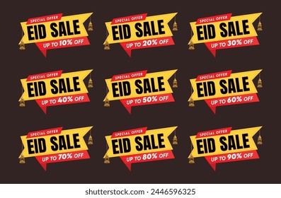 Eid Sale tags set vector badges. Eid Sale offer price sign. Special Eid offer symbol. Eid Discount promotion.