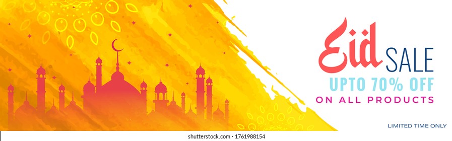Eid sale, upto 70% off on all products, limited time only, banner, web element for business and marketing, vector illustration