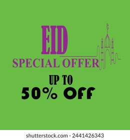 Eid sale vector. Eid 50% off. Eid offer .Eid flat offer.
