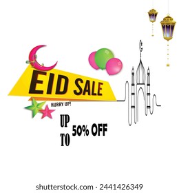 In: Eid Sale Vector. EID 50% Rabatt. Eid Angebot .Eid Flat Angebot.