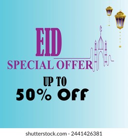 Eid sale vector. Eid 50% off. Eid offer .Eid flat offer.