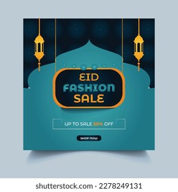 Eid sale web banner template promotion design for business or company for web landing page, web ad, presentation, social, poster, print media. green and black background, white and gold text