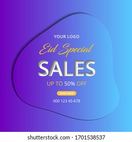 Eid sales banner with abstract background & text effect  template vector