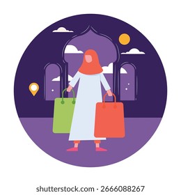 Eid Shopping Ilustración vectorial que puede editar o modificar fácilmente
