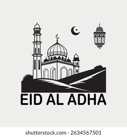 Eid silhueta vetor, Ícone animal, mesquita islâmica, silhueta, ovelha, design gráfico, arte vetorial, ilustração vetorial, feriado muçulmano, celebração islâmica, 
Cartão comemorativo Eid Mubarak, Modelo,