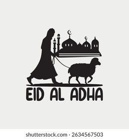 Eid silhueta vetor, Ícone animal, mesquita islâmica, silhueta, ovelha, design gráfico, arte vetorial, ilustração vetorial, feriado muçulmano, celebração islâmica, 
Cartão comemorativo Eid Mubarak, Modelo,