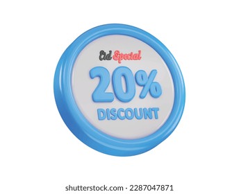 Eid special 20 percent discount offer icon 3d rendering vector illustration