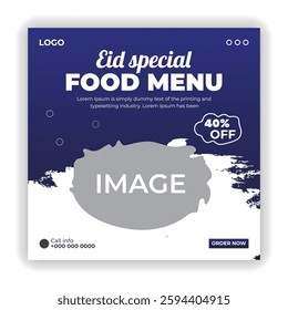 Eid Special Delicious Food Menu social media promotion and Pizza banner post design template