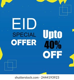 Eid Special Offer. Up To 40% Off. Eid Mega Sale. Blue Theme Vector EPS Editable File. Minimal Flat Or Blue Background. : Blessed Feast Or Festival.