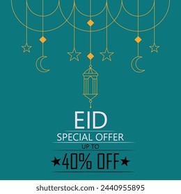 Eid special offer. Eid mega sale. Up to 50% off. Purple theme vector EPS editable file. Minimal flat or cyan background.