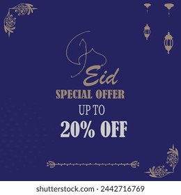Eid special offer. Eid mega sale. Up to 20% off. Brown theme vector EPS  editable file isolated on blue background.