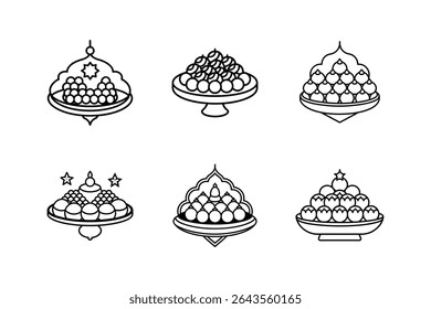 eid doces ícone platter linha arte vetor ilustração