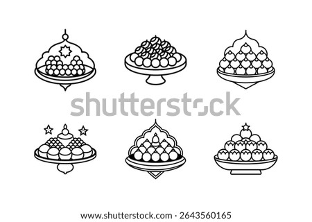 eid sweets platter icon line art vector illustration
