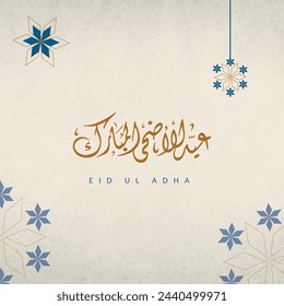 Eid ul adah mubarak Calligraphy arabic style isolated and texture background and eid floral elements.