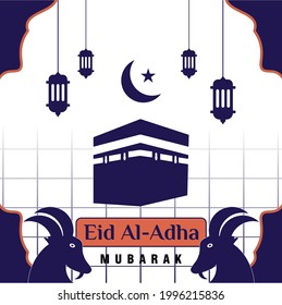eid ul adha with kaaba vector and lantern accessories