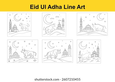 Eid Ul Adha Line Art Illustration