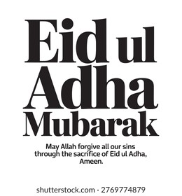 Eid ul Adha Mubarak greeting with a prayer for forgiveness displayed in bold text