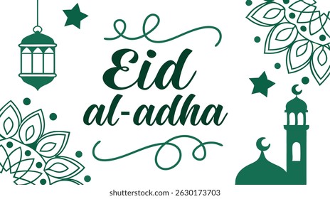 Eid ul Adha Mubarak Typography Design with Arabic Calligraphy and Crescent Moon Elements