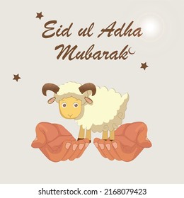 Eid ul adha mubarak wishing post              a sheep and hands in it vector illustrated post religious post