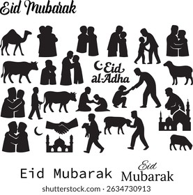 Eid ul adha silhouette, animals, people hugging, animals