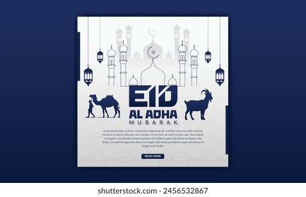 Eid ul adha social media post template vector, islamic festival banner, eid mubarak banner design