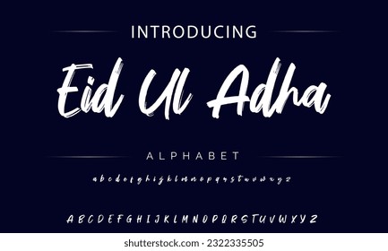 Pincel estilo Eid ul Adha pintado letras vectoriales mayúsculas, alfabeto, tipo.