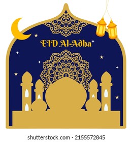 eid ul adha-Vorlage mit mandala-design und goldener moschee silhouette