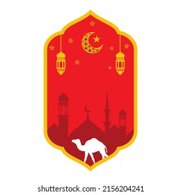 Eid ul Adha vector design with crescent moon, camel, lantern, stars. Suitable for Eid al-Adha, Eid Al-Fitr, Eid Mubarak, Ramadan, and Islamic celebration days. islamic frame vector design