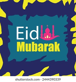 Eid Ul Fitr Blue Greeting card. Eid Mubarak Banner.  Simple Vector EPS Editable File. For Social Media. Minimal Flat and Dark Background. Blessed Feast Or Festival. Simple Design In Vector File.