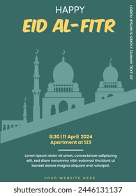 Eid ul Fitr poster and Mosque on Burgundy Background. vector illustration.