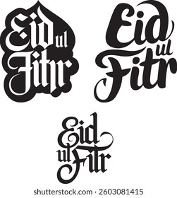 Eid Ul Fitr Typography design with festive text and celebratory symbols in a stylish vector illustration
