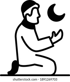 Eid ul Fitr Vector Glyph Icon Design, Arab culture and traditions Symbol on white background, Islamic and Muslim practices Sign, Moon and Star Praise the God, Offering Prayer or Dua Gesture Concept,
