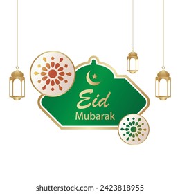 eid window or ramadan kareem window with Hanging Gold Lanterns isolated on white or window transparent png.