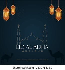 Eid-Al- Adha Mubarak vector template with beautiful lantern, Islamic poster. Eid-Al- Adha greeting card.