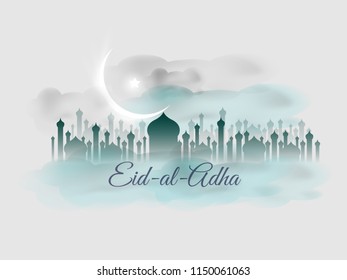 Eid-al-Adha Creaive Baaner with moon, Star and mosque