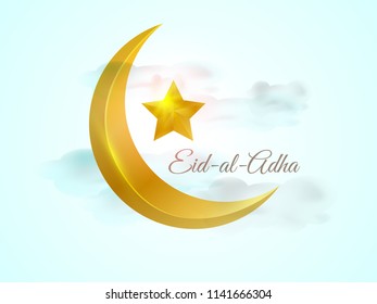 Eid-Al-Adha Greeting Card with Beautiful Golden Moon and Star for Muslim Community Festival 