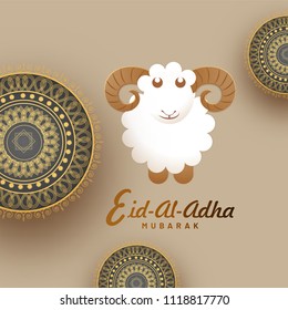 Eid-Al-Adha, festival islámico del concepto de sacrificio con diseño de mandala dorada y oveja. Eid-Al-Adha Mubarak. 