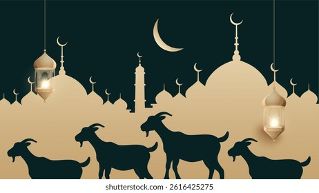 Eid-Al-Adha Mubakar Islamic Festival Background Design Template. Eid al adha mubarak Greetings Background. abstract Vector Illustration for greeting card, poster and banner.	