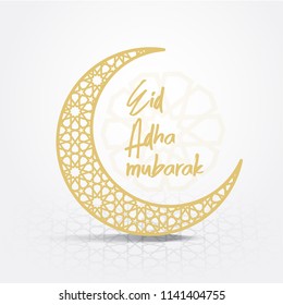  Eid-Al-Adha Mubarak backgrounds crescent moon vector  with Arabic pattern white background