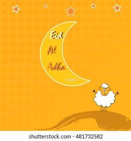Eid-al-adha Mubarak. Eid Mubarak background with Baby  sheep, moon, star for  muslim community festival of sacrifice, Blessed festival. design decoration for greeting card, banner, invitation, flyer.