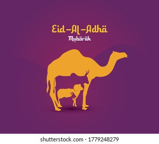 Eid-Al-Adha Mubarak- Islamic eid holiday background.Eid al Adha greeting card. Animals to sacrifice for muslim eid-ul-adha. Vector illustration for Eid.