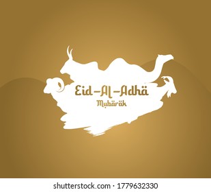 Eid-Al-Adha Mubarak- Islamic eid holiday background.Eid al Adha greeting card. Animals to sacrifice for muslim eid-ul-adha. Vector illustration for Eid.